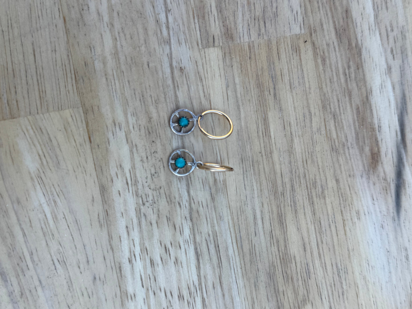 Turquoise Peace, Silver and Gold Hoops