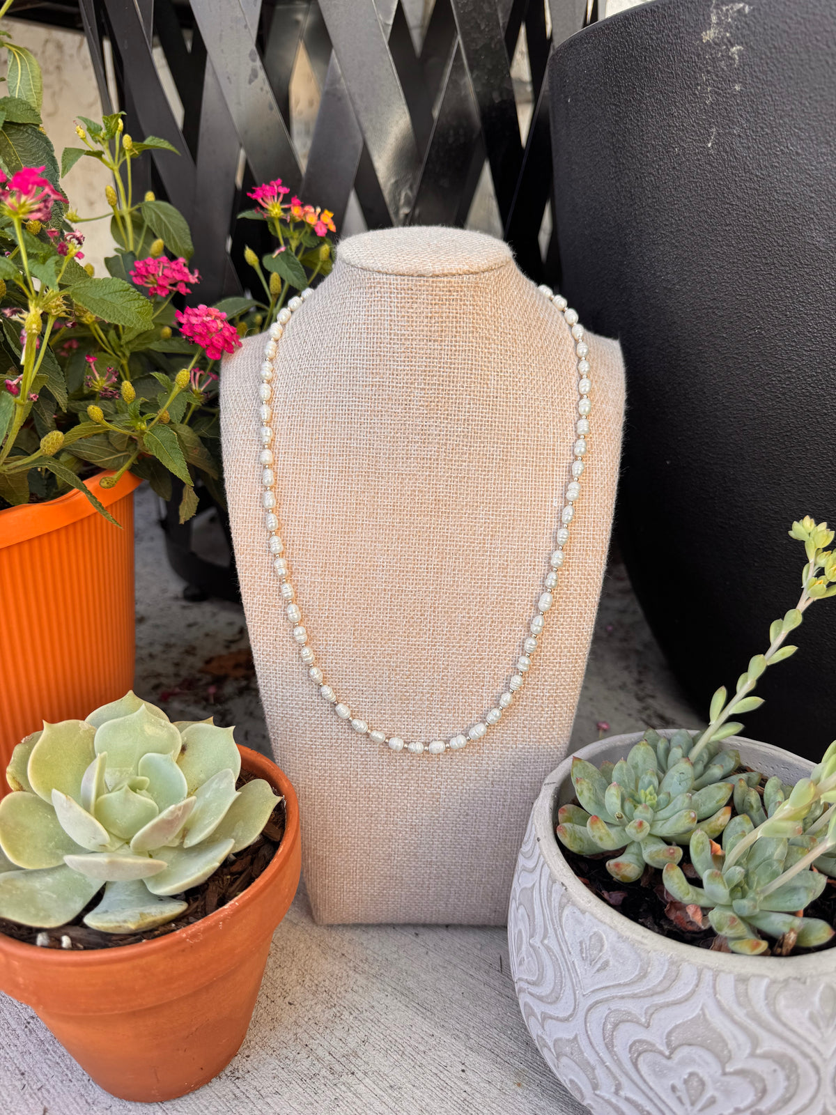 Fresh water Pearls with small silver beads (20 inches)