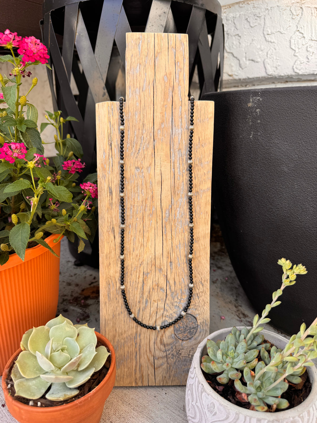 Onyx and silver bead layer (29 inches)