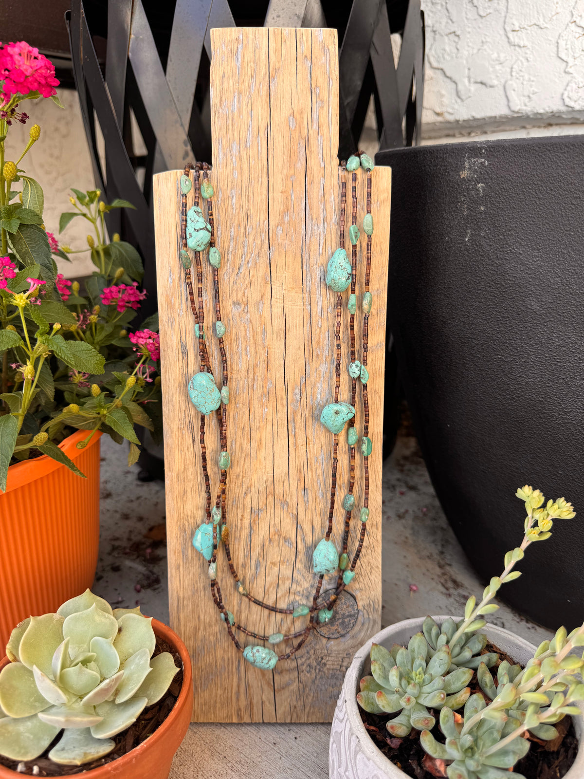 Dark layer shell and turquoise Beads (38 inches)