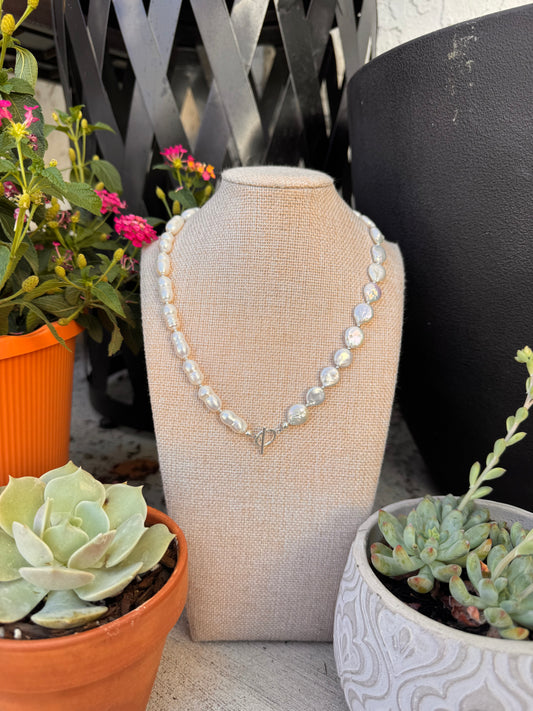 2 tone fresh water pearls with silver small beads (18 inches)