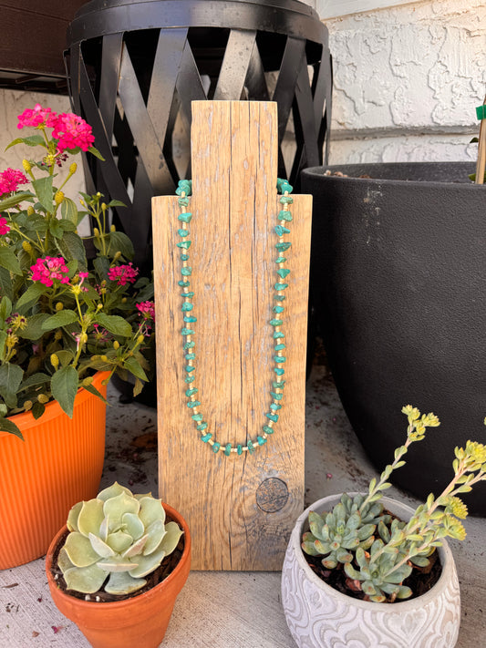 Rough cut turquoise stones with shell beads (26 inches)