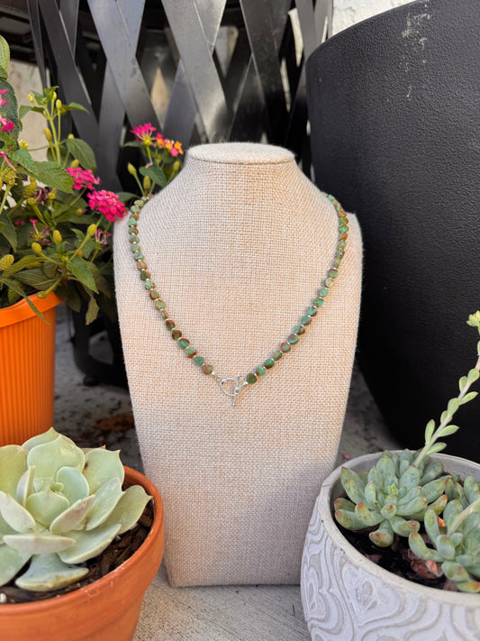 Turquoise heart beads and silver beads (18 inches)