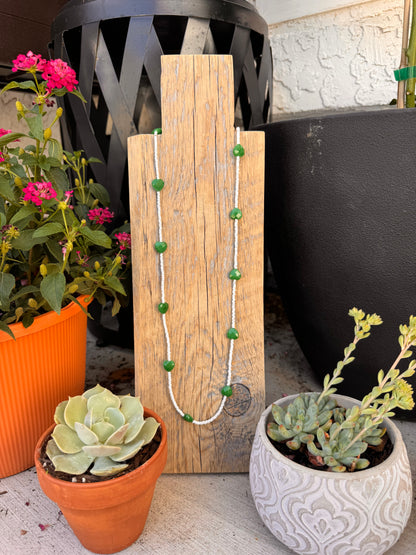 Green Jade Heart and shell bead layer necklace (32 inches)