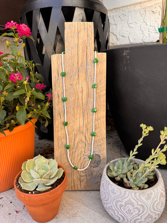 Green Jade Heart and shell bead layer necklace (32 inches)