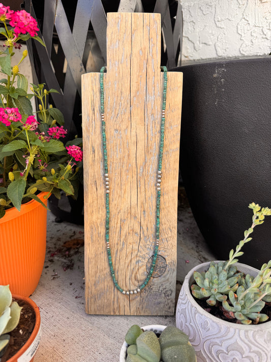 Turquoise and silver beads layer (30 inch)